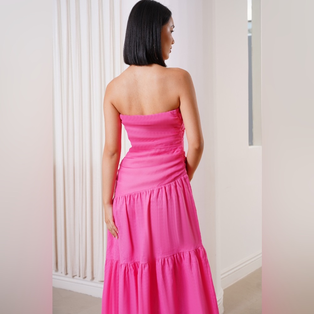 Yumi Kim Katrina Strapless Midi Dress in Pink Linen size M NWOT - Picture 5 of 11